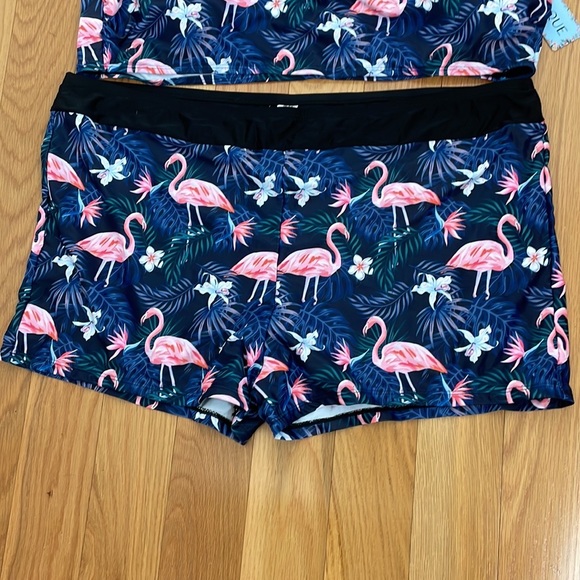 New Yonique Tankini Swimsuits 3 Piece Bathing Suits Swim Flamingo Print Size 24W - Picture 8 of 15